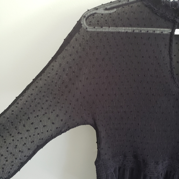 Maje Laurine Swiss Dot High Neck Ruffle Peplum Top - Picture 7 of 8